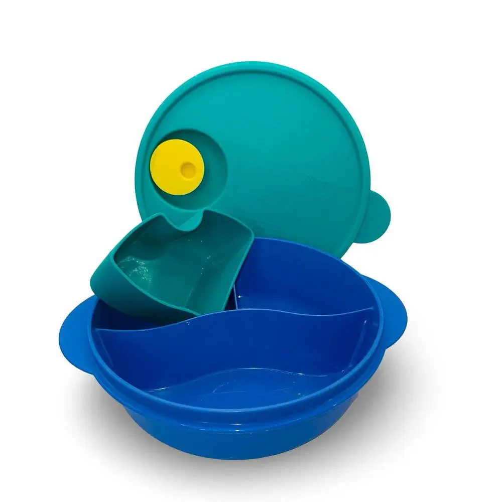 Tupperware CrystalWave Divided Bowl 3859A Blue Vent N Serve Lid 7373A USA Made